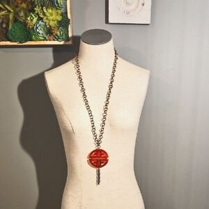 Flora & Oak Brushed Aged Gold Chain Necklace Tortoise Acrylic Pendant Handmade